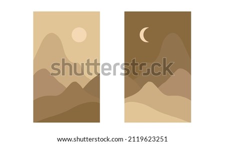 Set of two paintings, day and night. Hand-drawn illustration.
