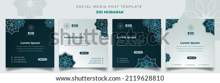 Set of social media post template in square background with simple ornament design for Eid Mubarak. Good template for islamic celebration design. Royalty-Free Stock Photo #2119628810
