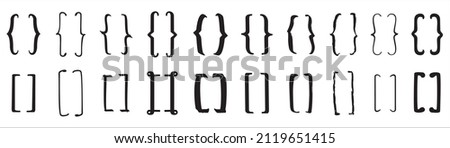 Set of text bracket. Assorted bracket icon set. Quote and parenthesis boxes symbol. Doodle style of text bracket vector graphic design. Royalty-Free Stock Photo #2119651415