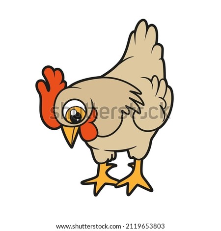 Cute cartoon hen color variation for coloring book on white background