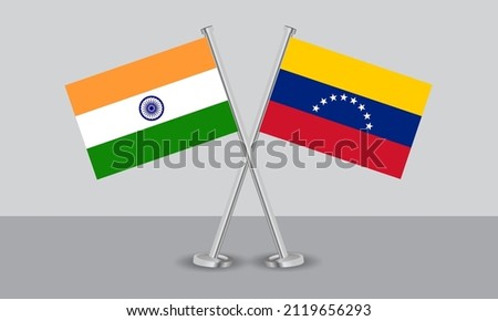 Crossed flags of India and Venezuela. Official colors. Correct proportion. Banner design