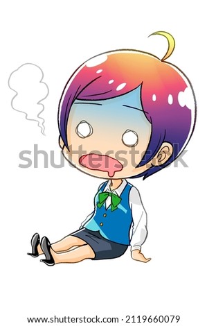 manga kawaii chibi female office worker illustration (burned out ) 