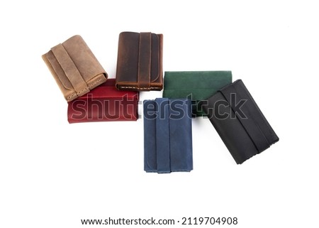 Handmade Genuine Leather wallet credit card holder, white background