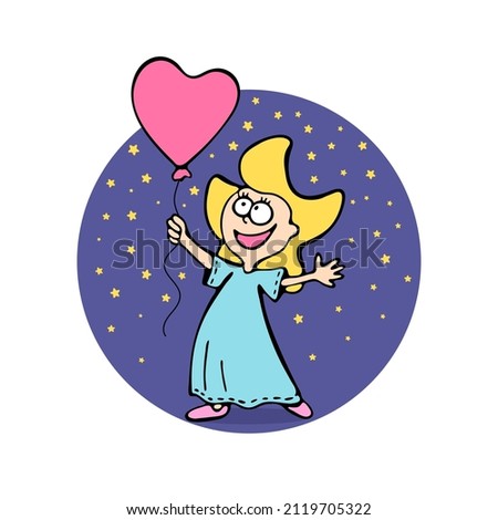 Smiling little star girl child with balloon as heart