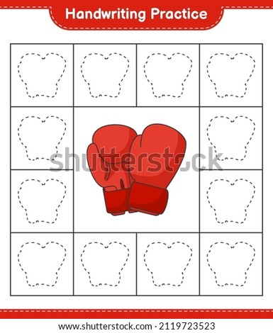 Handwriting practice. Tracing lines of Boxing Gloves. Educational children game, printable worksheet, vector illustration