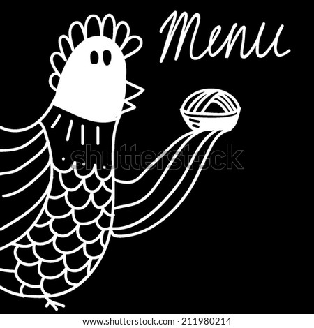 Vector hand drawn chicken with cake for menu.