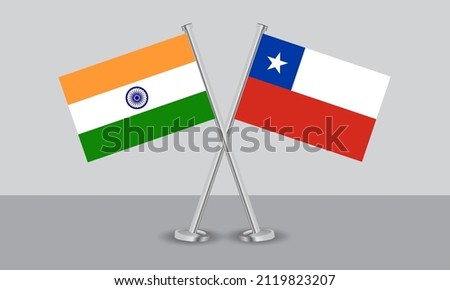 Crossed flags of India and Chile. Official colors. Correct proportion. Banner design
