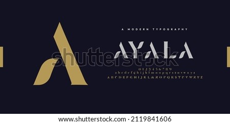 Elegant alphabet letters font and number. Classic Lettering Minimal Fashion Designs. Typography modern serif fonts and numbers. vector illustration Royalty-Free Stock Photo #2119841606