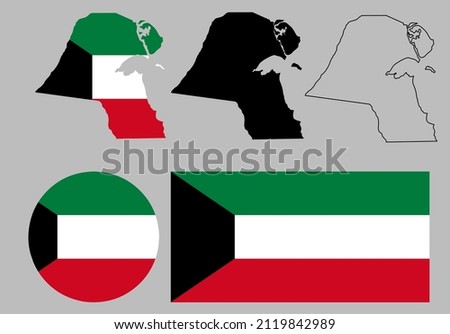 kuwait map flag icon set vector