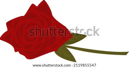 A red rose flower with green leaves on a white background. Decorative vector element for Valentine's Day celebrations and weddings. For websites and interfaces, mobile applications, icons, postcards