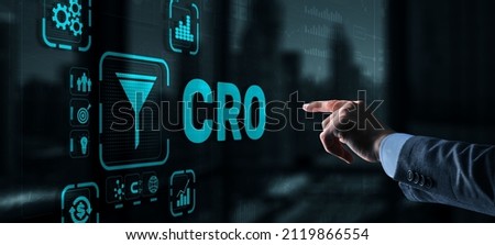 Conversion Rate Optimization. CRO Technology Finance concept Businessman pressing on a virtual screen Royalty-Free Stock Photo #2119866554