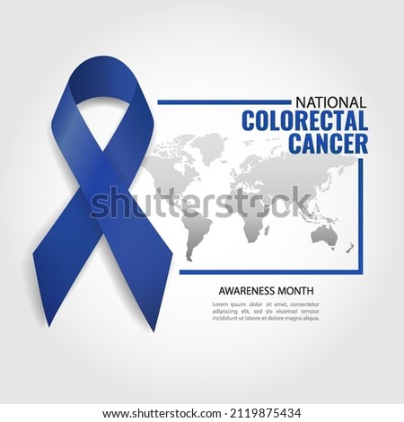 Vector illustration of National Colorectal Cancer Awareness Month. Banner with dark blue ribbon

