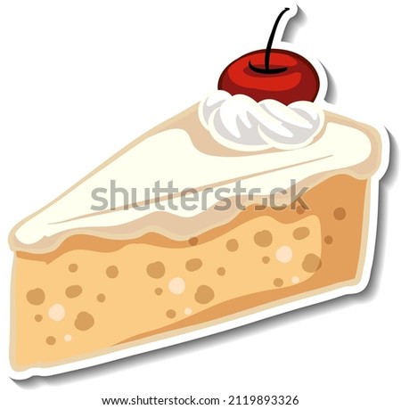 A piece of vanilla cake with cherry on the top illustration