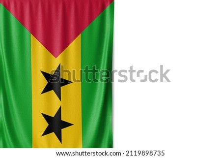 Sao tome and Principe flag isolated on white background. Close up of the Sao tome and Principe flag. flag symbols of Sao tome and Principe.