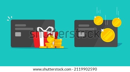 Reward points money bonus on credit bank card vector icon or cashback earnings gift as loyalty program concept flat cartoon illustration, redeem cash back or receiving financial offer income  Royalty-Free Stock Photo #2119902590