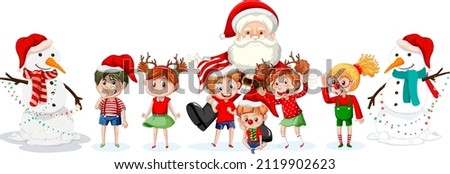 Santa Claus and children celebrating on white background illustration