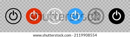 Power button. Start and off icon. Power and switch icon. Symbol shutdown for computer, tv and music. Set of graphic buttons isolated on transparent background. Vector. Royalty-Free Stock Photo #2119908554