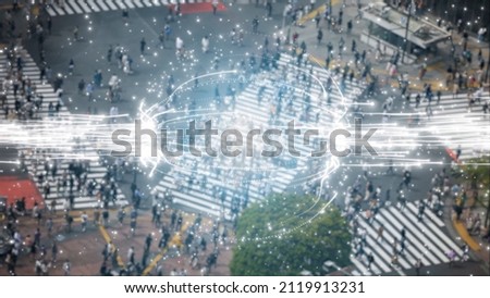 tokyo shibuya crossing from top view network technology concept