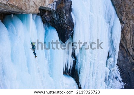 Man is Ice Climbing, Aerial View