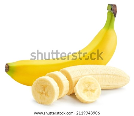 Banana fruits with banana peel aisolated on white background. Banana with clipping path Royalty-Free Stock Photo #2119943906