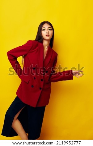 portrait pretty woman attractive look makeup smile yellow background unaltered