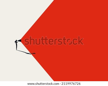 Business woman voice and speaking out loud, vector concept. Symbol of emancipation, feminism. Minimal design eps10 illustration Royalty-Free Stock Photo #2119976726