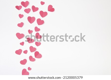 Valentine day background with red hearts, top view - Image