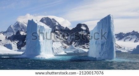 Floating icebergs, Drygalski Fjord, South Georgia, South Georgia and the Sandwich Islands, Antarctica Royalty-Free Stock Photo #2120017076