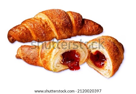 Jam filled croissant isolated on white. Royalty-Free Stock Photo #2120020397