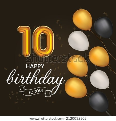 Happy 10th birthday, greeting card, vector illustration design.
