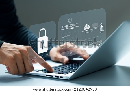 cybersecurity concept, user privacy security and encryption, secure internet access Future technology and cybernetics, screen padlock. Royalty-Free Stock Photo #2120042933