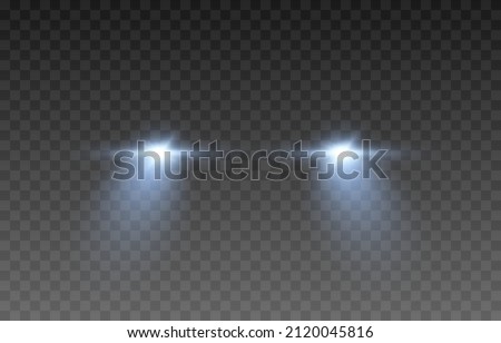 Vector light from the headlights PNG. Light from the headlights of a car on an isolated transparent background. Round headlights, yellow light PNG. Road lighting. PNG. Royalty-Free Stock Photo #2120045816