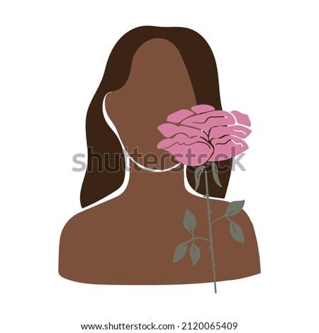 Beautiful young woman with a rose. Stock vector illustration isolated on white background.