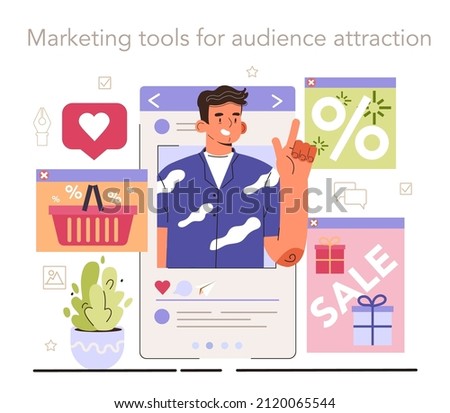 Marketing tools for audience attraction. Social media content manager guidance. How create visual content. Digital promotion technology. Flat vector illustration