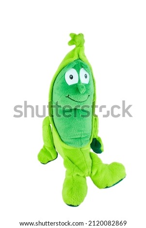Gren bean. Plush toy in the shape of vegetable. Isolated on white background without shadow.