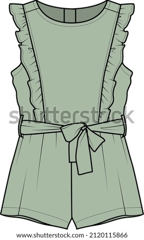 KID GIRLS WEAR PINAFORE DRESS JUMPSUIT WITH FRILLS VECTOR ILLUSTRATION