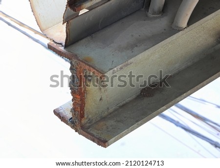 I-beam or Metal cutter, steel cutting by acetylene torch,  on construction site. Royalty-Free Stock Photo #2120124713