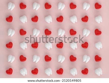 3d pattern of teeth and hearts on pink background Royalty-Free Stock Photo #2120149805