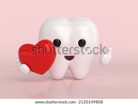 Valentine's day Cute 3D tooth holding a red heart