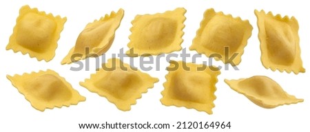 Italian ravioli pasta isolated on white background Royalty-Free Stock Photo #2120164964