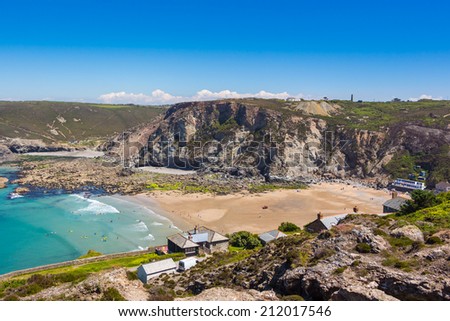 Overlooking the beach at Trevaunance Cove St Agnes Cornwall England UK