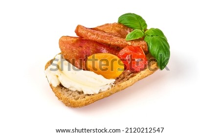 Bruschetta with cream cheese, isolated on white background. High resolution image