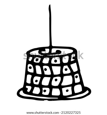 hanging chandelier icon with a pattern of dots and diamonds. doodle-style floor lamp hanging round shape, isolated black outline side view on white for a design template home interior item
