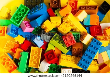 Macro photo construcoor blocks. Stock photo child constructor. constructor set for children.