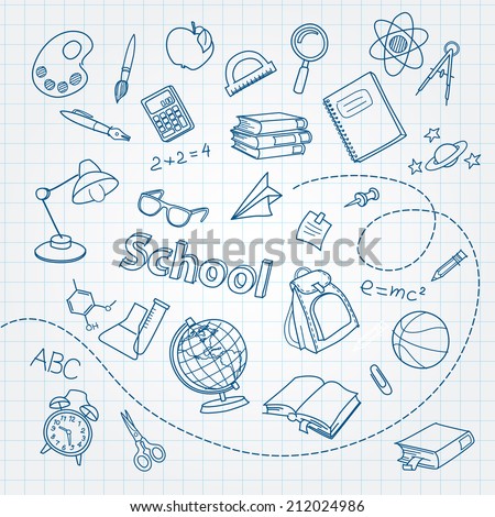 School doodle on notebook page vector background file