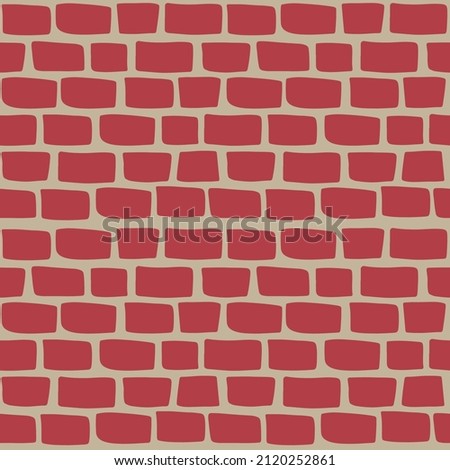 Hand drawn red wall brick seamless pattern. Doodle style vector. For fabric, wrapping paper, packaging, scrapbooking.