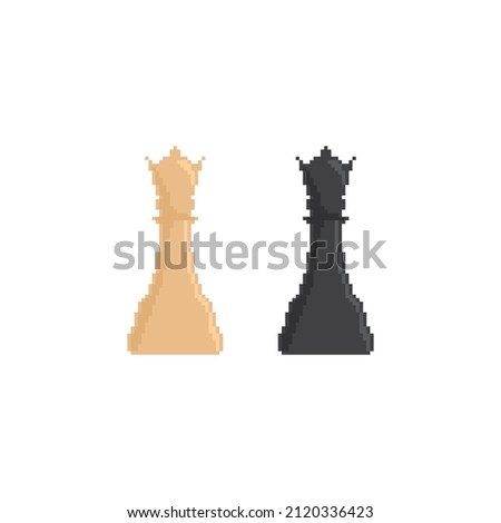 Pixel  Queen icon vector chess. Chessmen figure pixel art pieces. 
