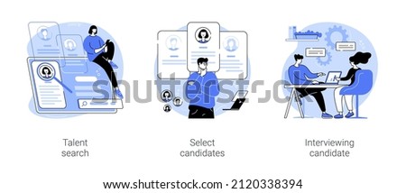 Human resources agency isolated cartoon vector illustrations set. Talent search, select candidates, interview with professional HR specialist, headhunter job, recruiting company vector cartoon. Royalty-Free Stock Photo #2120338394