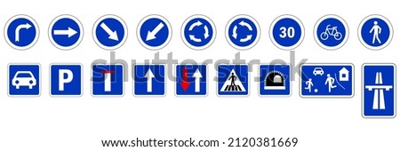 Priority road signs. Mandatory road signs. Traffic Laws. Vector illustration. stock image. 