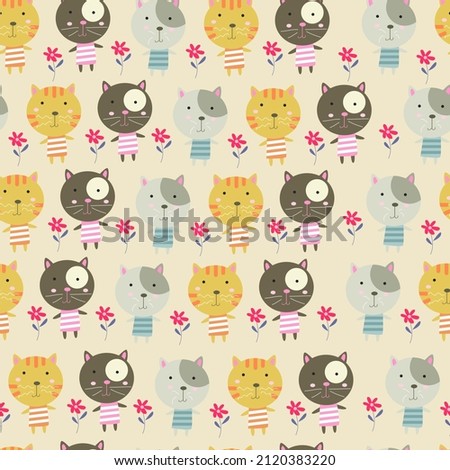 Seamless pattern with cute cat vector illustration, perfect for children's products
